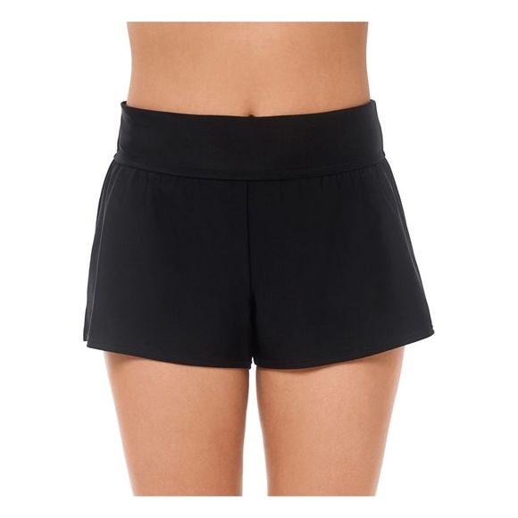 REEBOK Women's Black Stretch Full Coverage Zippered Shorts Swimsuit Bottom 18 - Picture 1 of 4